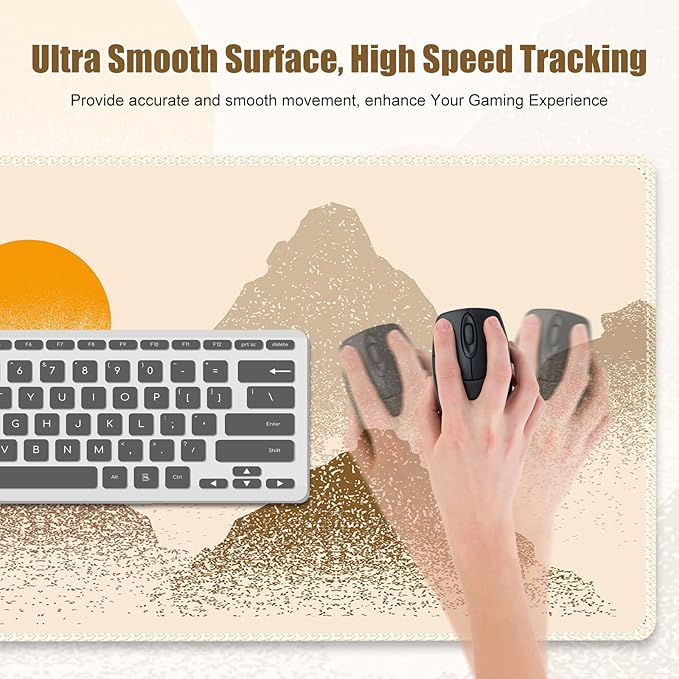 Beige Desk Matt for Desktop, Mouse Pad Mat, Desk Mat for Keyboard and Mouse, XXL Large Mouse Pad for Desk, Anti-Slip Big Mousepad with Stitched Edges, Mouse Mat for Computer Laptop Women, Mountain Sun