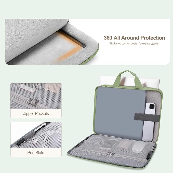 MOSISO 360 Protective Laptop Shoulder Bag, 13-13.3 inch Double Layer Fluffy Padded Laptop Bag with Anti-theft Zipper Compatible with MacBook, HP, Dell, Lenovo, Asus Notebook, Antique Green