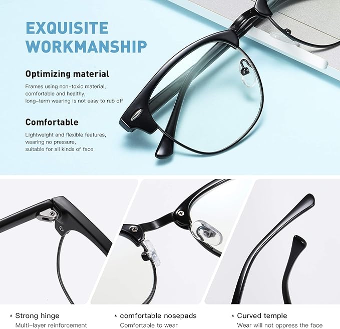 Blue Light Blocking Glasses Retro Semi Rimless UV400 Clear Lens Computer Eyewear For Men Women