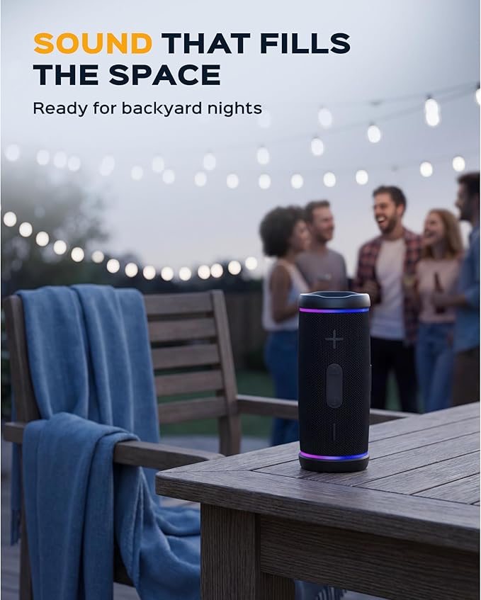 TREBLAB HD77 – Waterproof Bluetooth Speaker, 25W Loud 360° Sound, Deep Bass, IPX7, TWS Pairing, RGB Lights, 20H Battery, Portable Wireless Speaker for Outdoor, Beach, Camping, Party, Travel