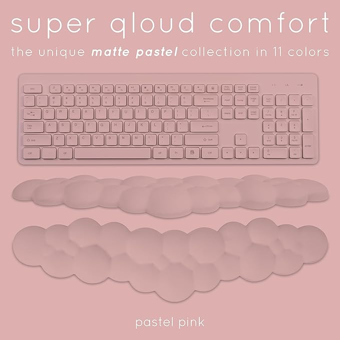 Create-ables Qloud Cloud Wrist Rest Keyboard Wrist Rest for Computer Keyboard Pad, Cloud Keyboard Wrist Rest, Wrist Pad for Keyboard, Memory Foam, Non Slip Base, Comes with Mouse Pad - Pastel Pink