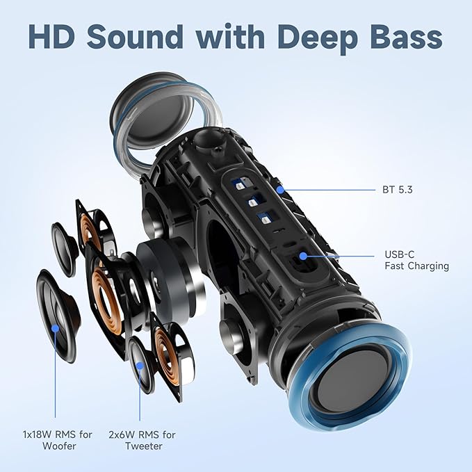 IPX7 Waterproof Bluetooth Speaker - 30W HD Sound, 8H Playtime, TWS Pairing, BT5.3, Portable for Pool/Beach/Shower,Birthday Gift, Valentines Day Gifts