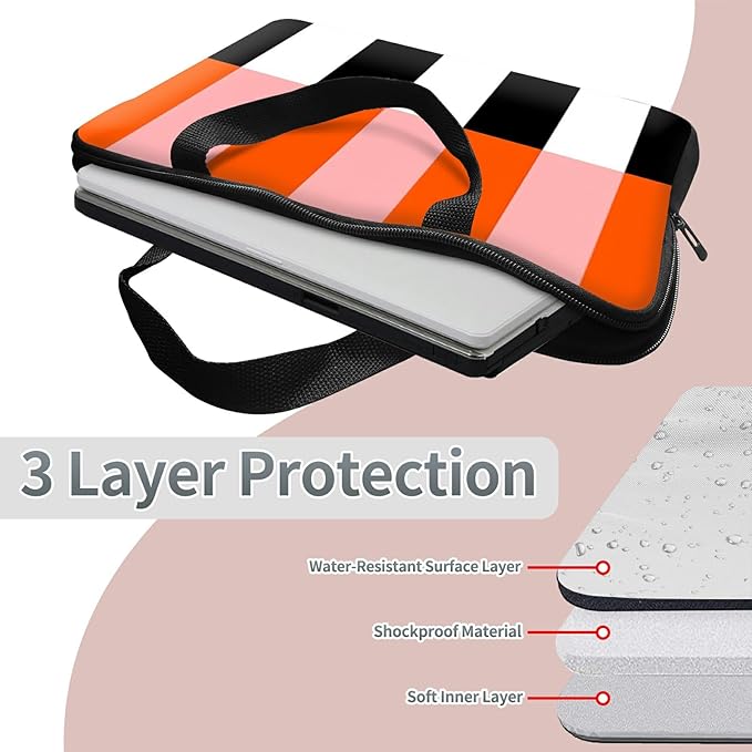 Laptop Sleeve Case Bag 13 inch, Orange Black White Stripes Slim Carrying Case Handbag Travel Laptop Bag for 13 inch MacBook Air M3/M2/Pro M2/ 13" iPad Pro/Air M4/M2 2024
