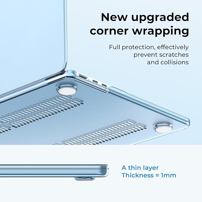 EooCoo Case Compatible with MacBook Air 13 inch M5 2026-2022 Release M4 M3 M2 A3449 A3240 A3113 A2681, Hard Shell&Keyboard Skin Cover&Screen Protector for Mac Air 13.6 inch, Gloss SkyBlue