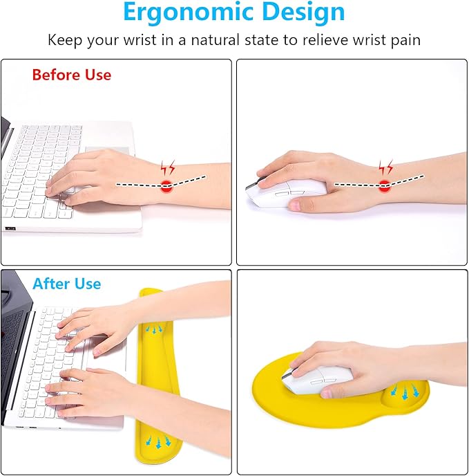 Dapesuom Keyboard Wrist Rest and Mouse Pad with Wrist Support, Cute Memory Foam Cushion for Keyboard and Mouse Set, Desktop Pad Rests with Non Slip Base for Easy Typing & Pain Relief, Apricot Yellow