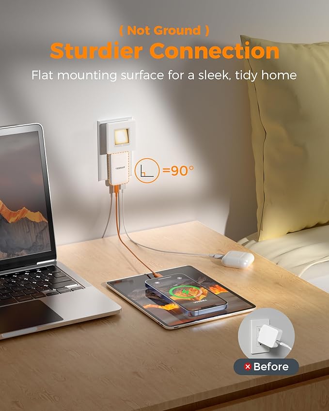 Flat Wall Charger USB C PD 45W, TESSAN Flat USB Wall Plug Foldable, Outlet Adapter Fast Charging Block, Ultra Slim Charger Compatible with iPhone 17/16/15 Series and Samsung Galaxy Models, Travel