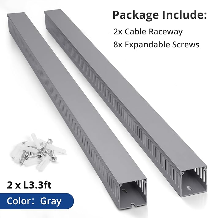 ZhiYo 3x3in Cable Raceway, 6.6FT(2xL3.3FT) Large Wire Tray, Cord Hider for Network Cable Management, Wire Covers for Cords Computer Under Desk, Cord Cover Wall Cable Hider Cable Cover, Gray - Image 5