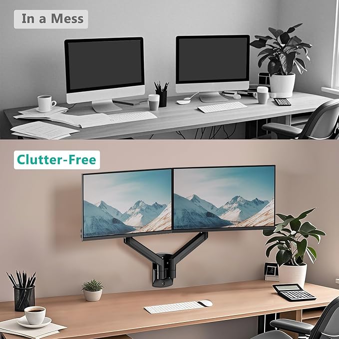 WALI Dual Monitor Wall Mount for 17 to 32 inch Screens, Monitor Wall Mounts for 2 Monitors, Holds up to 22 lbs, Fully Adjustable Monitor Arm,75x75/100x100 VESA Wall Mount (GSWM002), Black