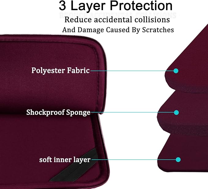 Laptop Sleeve Bag 15.6 inch, BOOEUDI Durable Shockproof Protective Computer Carrying Cover with Front Pocket, Briefcase Handbags Laptop Sleeve Bag for 15.6 inch HP, Dell, Acer, Asus, Notebook, WineRed