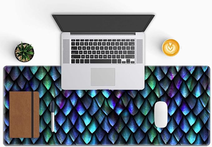 Dragon Scales Large Gaming Mouse Pad for Desk, Desk Mat with Seamed Edges, Waterproof Desk Pad, Non-Slip Rubber Base, 31.5x11.8 Inch Keyboard Pad Computer Mat, Big XL Mousepad