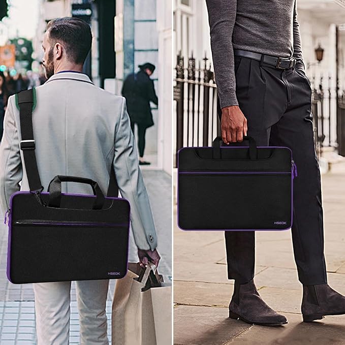 Hseok Laptop Shoulder Bag 15 15.6 16 Inch Briefcase,Compatible MacBook Pro/Neo 16",MacBook Air/Pro 15,XPS 15/16 and most 15.6-16 and Most 15-16 Notebooks,Spill-Resistant Handbag,Black Purple