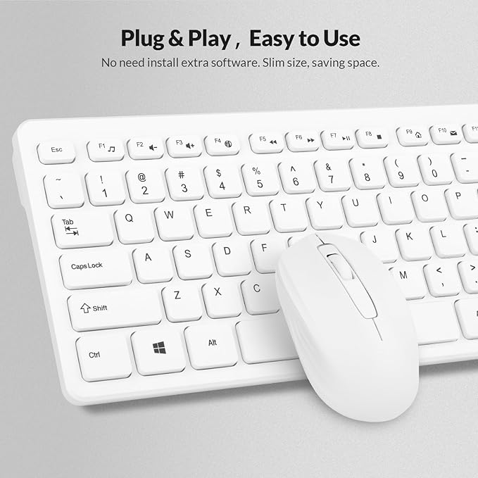 Wireless Keyboard and Mouse Combo - Rii Standard Office PC Keyboard and Optical Wireless Mice (White)
