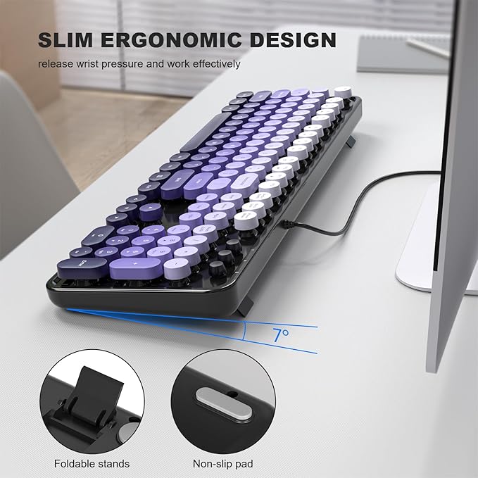 Wired Computer Keyboard, 104 Keys Full Size Typewriter Keyboards with Number Pad, USB Plug and Play Keyboard for Windows 7 8 10 11, PC, Laptop, Desktop (Black Purple)