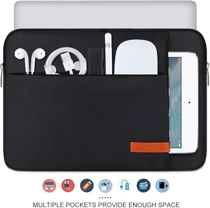 Lacdo Laptop Sleeve Case for 15 inch New MacBook Air M5/A3448 (2026), M4 A3241 2025, M3 A3114, M2 A2941 2024-2023, 15 inch MacBook Pro A1990 A1707 Computer Case Bag with Accessory Pocket, Black