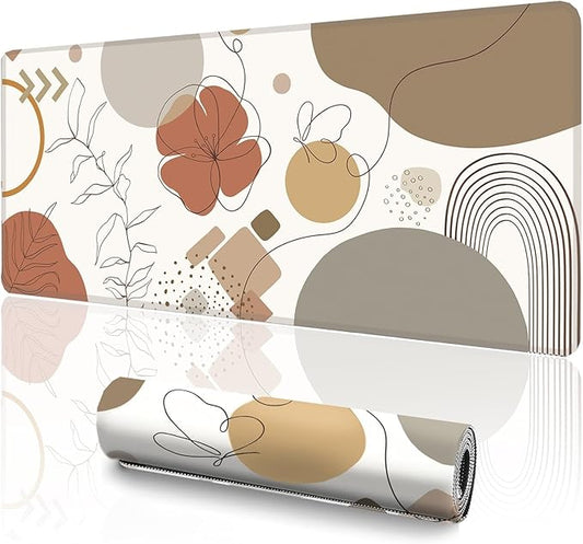 XXL Extended Gaming Mouse Pad (47.2 x 23.6 Inch), Giant Boho Desk Mat for Full Coverage, Abstract Line Art Terracotta Design, Waterproof Non-Slip Laptop Blotter, Premium Minimalist Protector