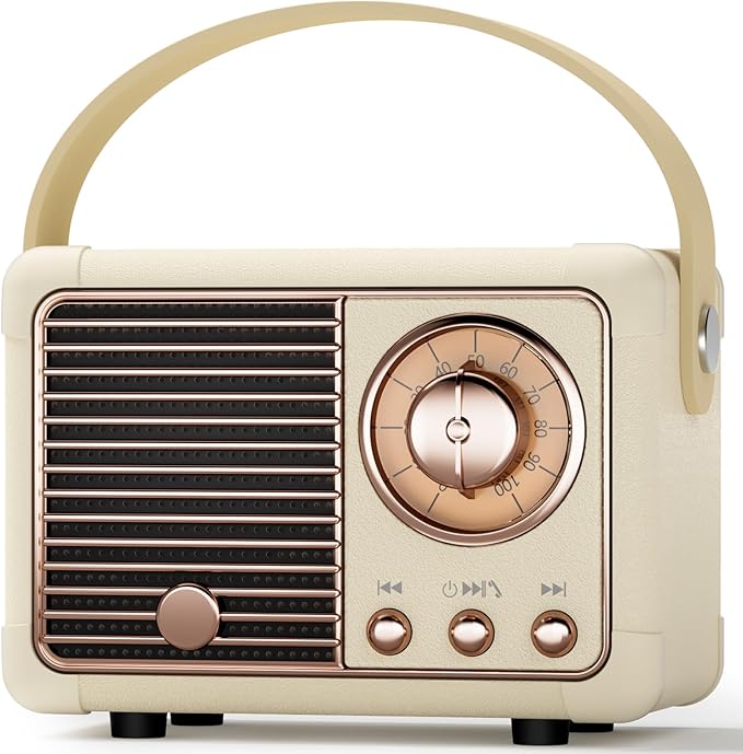 Speaker Retro Female Friend Birthday Gift Ideas Portable Wireless Speaker Gifts for Women,Girls,Friend Old School Style Small Support USB/TF/AUX for Antique Bedroom,Kitchen,Office,Desk Decor(Beige)