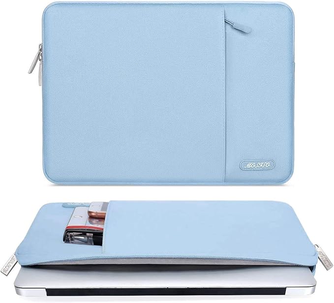 MOSISO Laptop Case 16 inch, 15-15.6 inch Laptop Sleeve Compatible with MacBook Pro 16 M5 M4 M3 M2 M1, HP Acer Dell Lenovo ASUS, Polyester Vertical Computer Sleeve Bag with Pocket, Air Blue