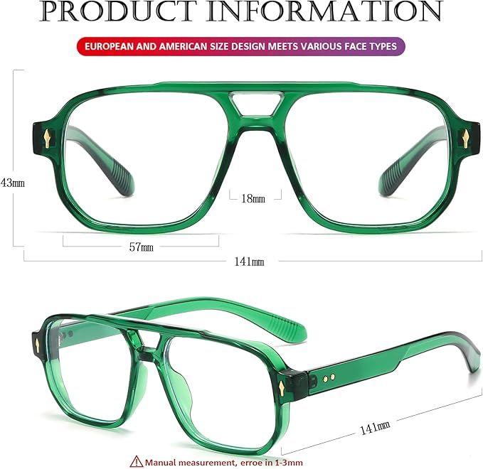 PORADAY Blue Light Blocking Glasses for Women Men 70s Retro Square Aviator Eyeglasses Rectangle Computer Eyewear