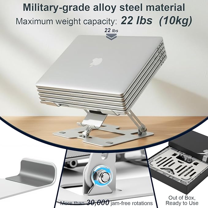 Alloy Steel Laptop Stand, Ergonomic 2-in-1 Laptop & Phone Stand, Adjustable & Portable Laptop Stand for Desk, Computer Stand, Compatible with MacBook Pro/Air and More 10-18" Laptops - Silver
