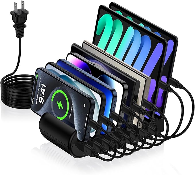 Charging Station, 65W 8 Ports Multi Charger Station USB Charging Dock for Multiple Devices for Samsung Galaxy A16 A15 5G A17 A14 A13 S26 Ultra S25 FE S24 S23 S22 A56 A36, iPhone 17e 16e 17 16 Pro Max