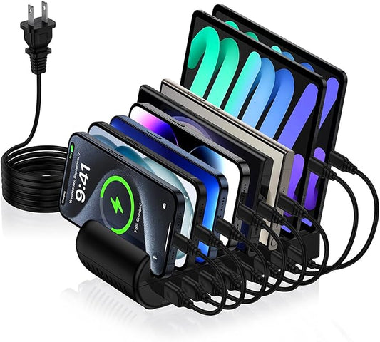 Charging Station, 65W 8 Ports Multi Charger Station USB Charging Dock for Multiple Devices for Samsung Galaxy A16 A15 5G A17 A14 A13 S26 Ultra S25 FE S24 S23 S22 A56 A36, iPhone 17e 16e 17 16 Pro Max