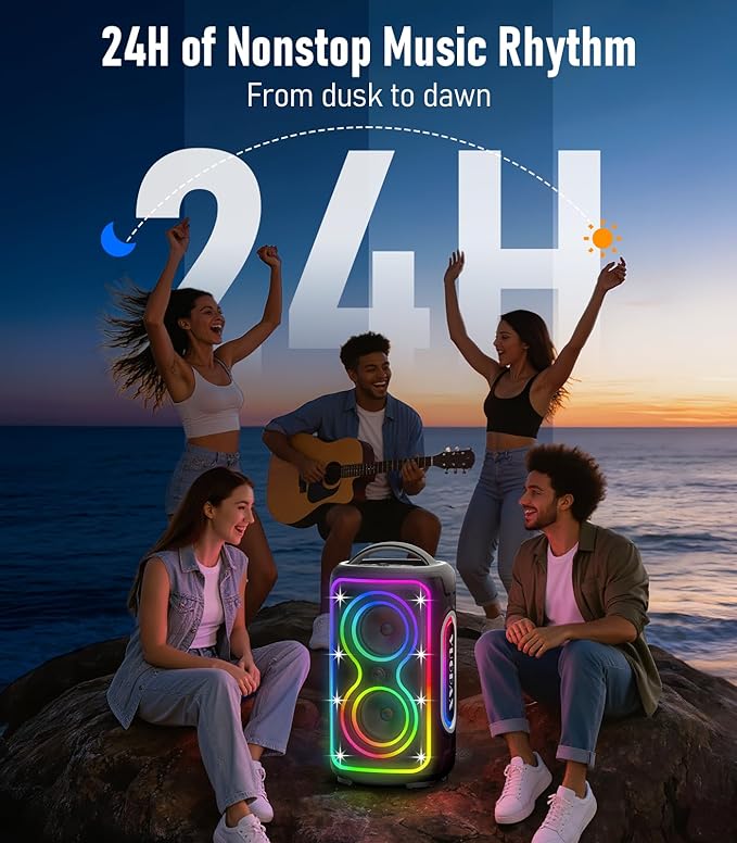 Large Bluetooth Speaker, 240W Peak Power Portable Party Speakers Bluetooth Wireless, 24H Playtime/Fast Charge/Bass Boost/RGB Lights/TWS/ IP65 Waterproof Outdoor Speaker for Party, Beach,Camping