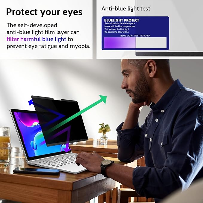 Peslv Magnetic Privacy Screen Surface Laptop 6/5/4/3/2/1 15 Inch, Removable Anti Blue Light Glare Filter, Black Security Private Apy Block Protector