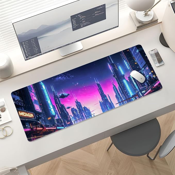 Mouse Pad Desk Mat Gaming Large Keyboard Cute Office Desktop Computer Laptop City XXL Long Giant Big Kawaii Cool Modern Design for Women Girl Men Boy Gamer Oversized Wide 30x12'' Mousepad
