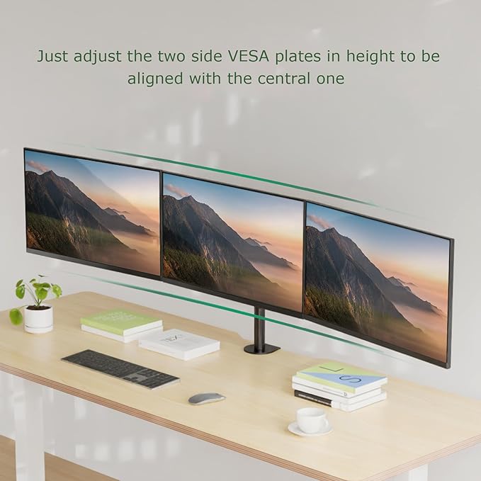 UPGRAVITY Triple Monitor Desk Mount,Three Monitors Stand Fits 3 Screens up to 27 inch,Load Bearing 17.6 lbs Per Arm,Fully Adjustable,Clamp & Grommet Mount,VESA Mount 75x75/100x100mm