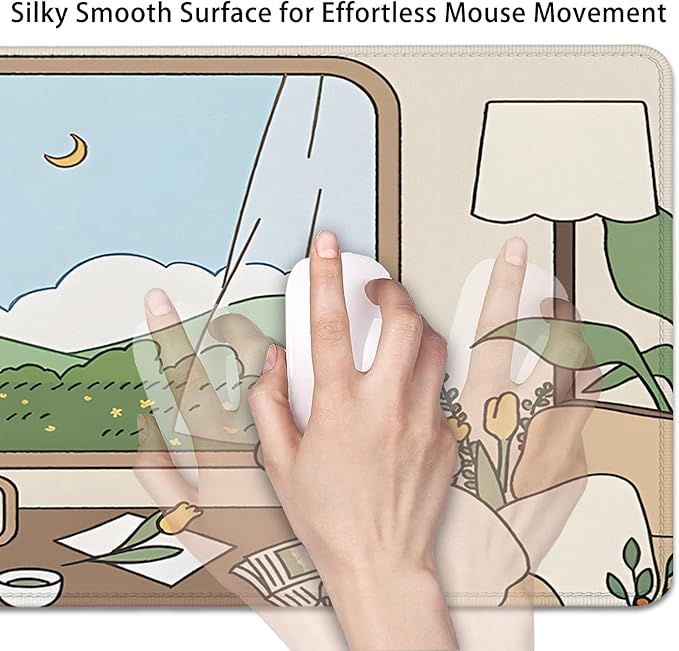 Girl and Rabbit Desktop Mouse Pad, Large Desk Mat, Cartoon Cute Gaming Mouse Pad for Computer Office Home Work (27.5X11.8 in)