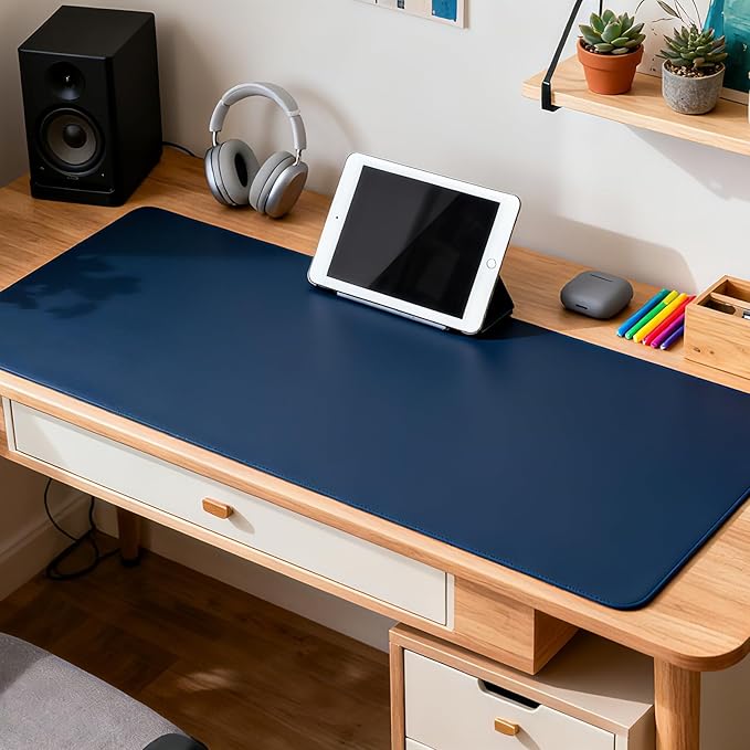 Armindou Large Gaming Desk Mouse Pads, XXL 35.4 x 15.7In Computer Desk Cover Matt for Desktop Keyboard and Mouse, Big Office Pad Protector Mats, Extra Large Mousepads, Anti-Slip Rubber Base, Deep Blue