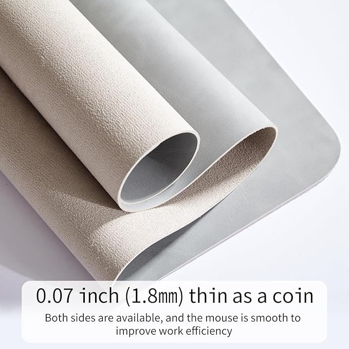 Desk Pad Soft PU Leather Large Mouse Pad Laptop Computer Desk Mat Table Blotter Flat Smooth Waterproof Non-Slip Desktop Protector Writing Pad for Office and Home (Light Grey, 80x40cm)