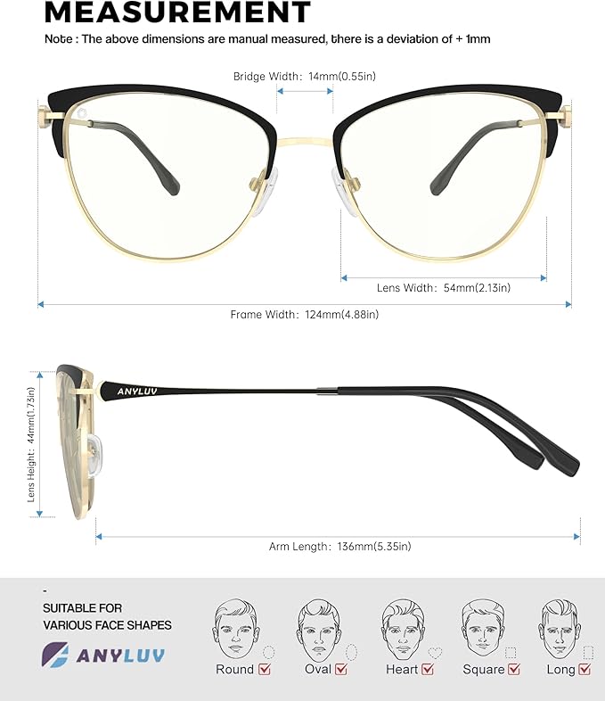 ANYLUV Blue Light Glasses for Woman Men, Womens Blue Light Blocking Glasses Computer Glasses Anti Eyestrain