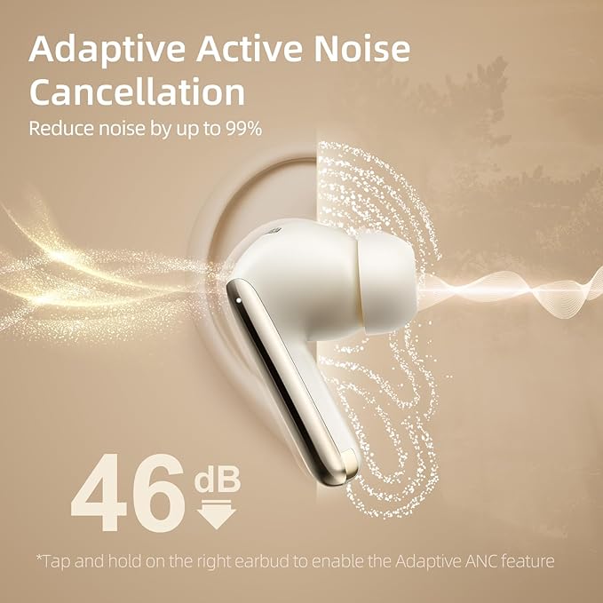 QCY MeloBuds Pro Aadptive Hybrid Active Noise Cancelling Wireless Earbuds, Reduce Noise by Up to 99%, Bluetooth 5.3 Wireless LDAC Hi-Res Audio, 34H Playtime, Comfortable Fit, Custom EQ via App