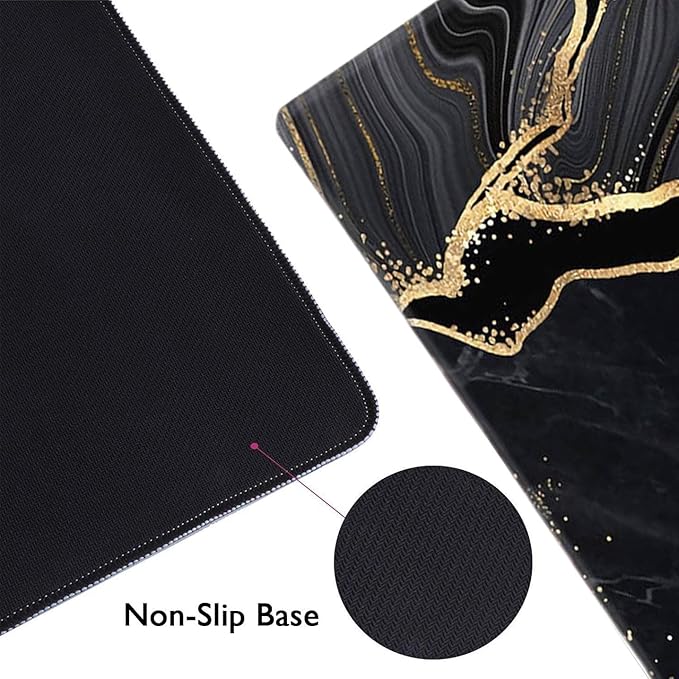 Large Gaming Extended Computer Mouse Pad with Anti Slip Rubber Base for Office Home Laptop, Keyboard Mouse Mat Desk Pad, Black and Gold Marble