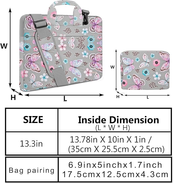 Hseok Laptop Shoulder Bag 13-14 inch Shockproof Water-Resistant HandBag with Small Case Compatible with MacBook Pro/Neo 14" M5/M4/M3/M2/M1, Mac Air/Pro 13.3", XPS 13/14, Most 13"-14" PC,Butterfly