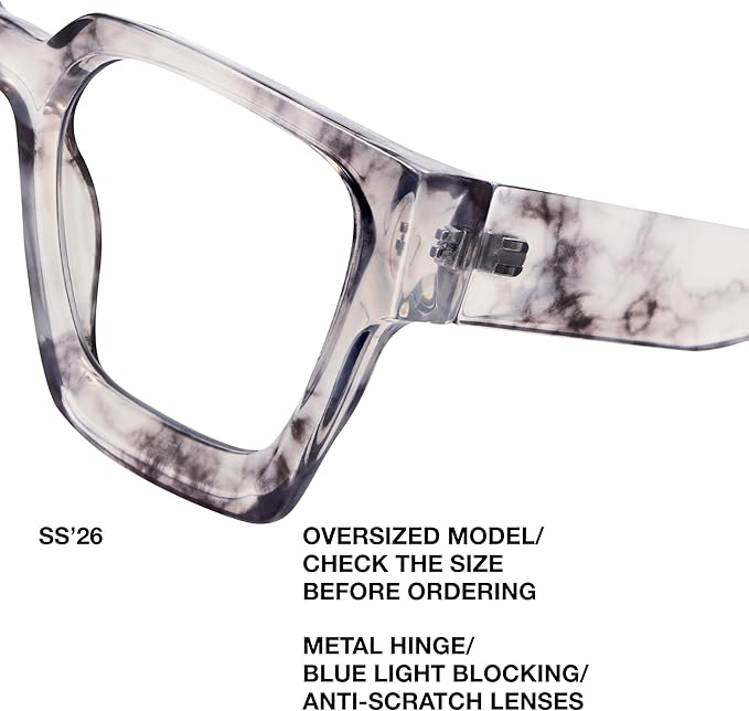 livho Oversized Eyewear Frame for Woman and Men - Rectangle Fashion Glasses for Computer, Chic Preppy Frame