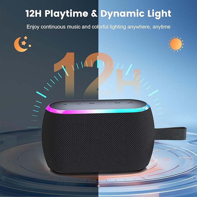 Bluetooth Speaker, 40W Portable Wireless with Stereo Bass, Bluetooth 5.3, IPX6 Waterproof Shower Speakers, LED Lights, TWS Pairing, 12H Playtime for Outdoor Beach Party, Ideal Music Gift