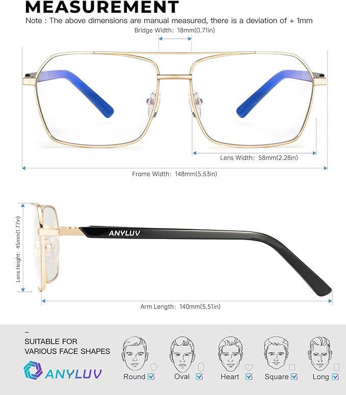 ANYLUV Blue Light Glasses Men/Women, Blue Light Blocking Glasses, Computer Screen Blocker Eyes Protection Glasses