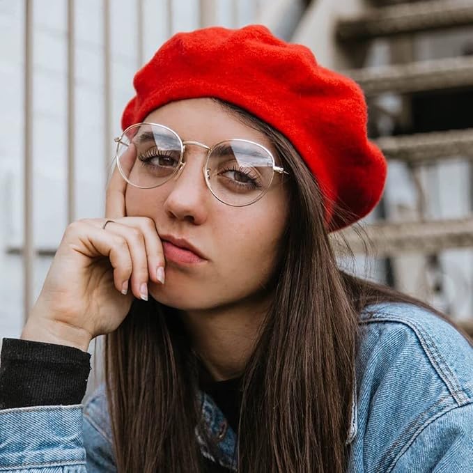 HJSTES Round Blue Light Glasses for Women Men Retro Circle Clear Lens Metal Frame Eyeglasses