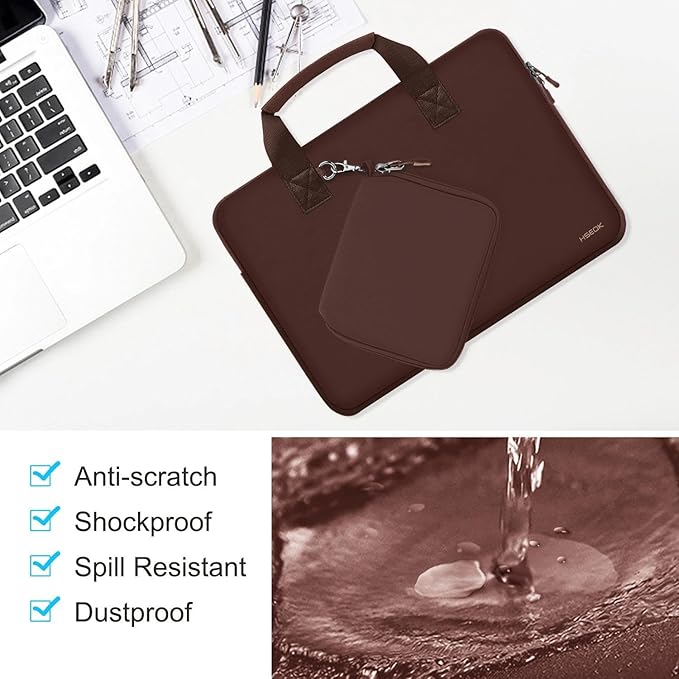 Hseok Laptop Sleeve 13.3-14 inch Case with Small Pouch, Neoprene Computer Bag Compatible with MacBook Neo/Pro 14 M5/M4/M3/M2/M1, Mac Air/Pro 13.3, XPS 14 and Most 13-14 inch Notebooks,Coffee