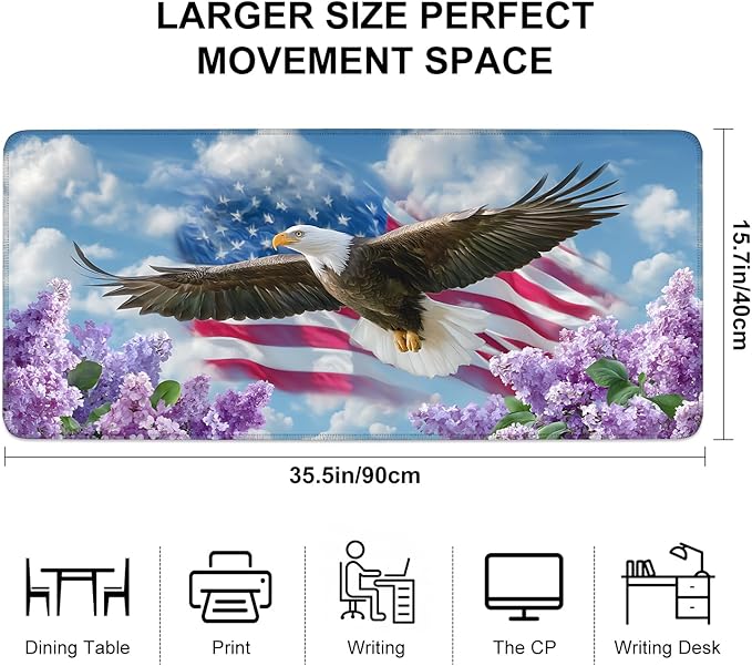 Mouse Pad, Large Anti-Slip with Stitched Edges Desk Mat Desktop Laptop Computer Desk Keyboard Mat,Table Protector Blotter Mat (Flowers and Eagles, 35.4" x 15.7")