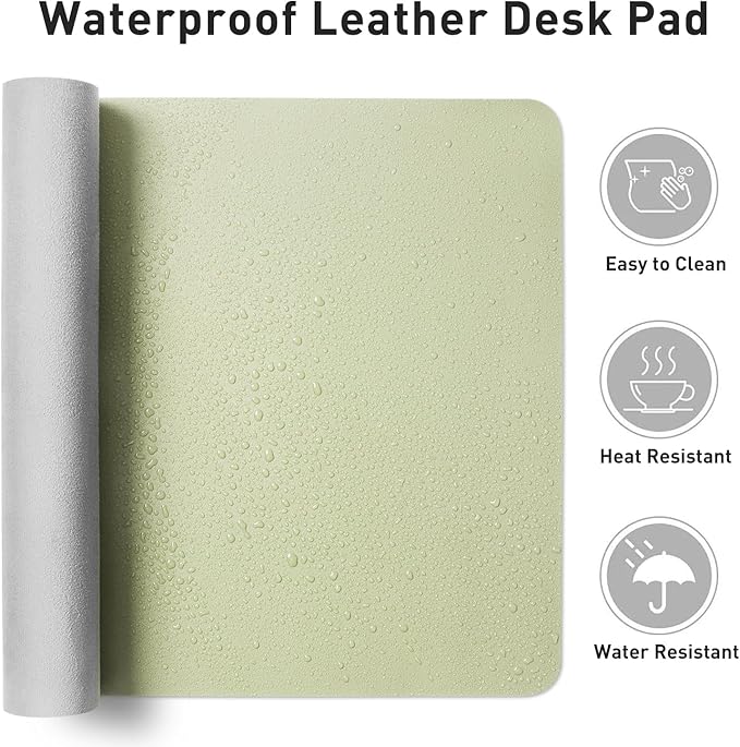Aothia Faux Leather Desk Mat - Non-Slip PU Leather Desk Blotter, Waterproof Writing Surface, Large Desk Pad for Office & Home (Grass Green, 55" x 17")