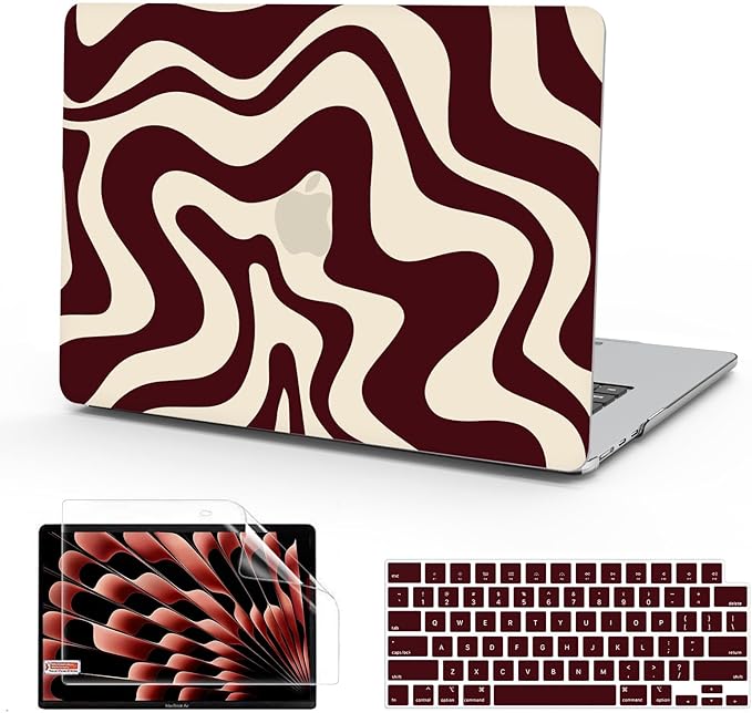B BELK Compatible with MacBook Air 13 inch Case M5 2026 2025-2022 M4 M3 M2 A3449 A3240 A3113 A2681, Plastic Hard Shell+Keyboard Cover+Screen Protector for MacBook Air 13.6 inch Case, Marsala Red Wave