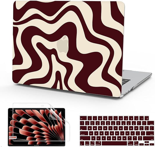 B BELK Compatible with MacBook Air 13 inch Case M5 2026 2025-2022 M4 M3 M2 A3449 A3240 A3113 A2681, Plastic Hard Shell+Keyboard Cover+Screen Protector for MacBook Air 13.6 inch Case, Marsala Red Wave