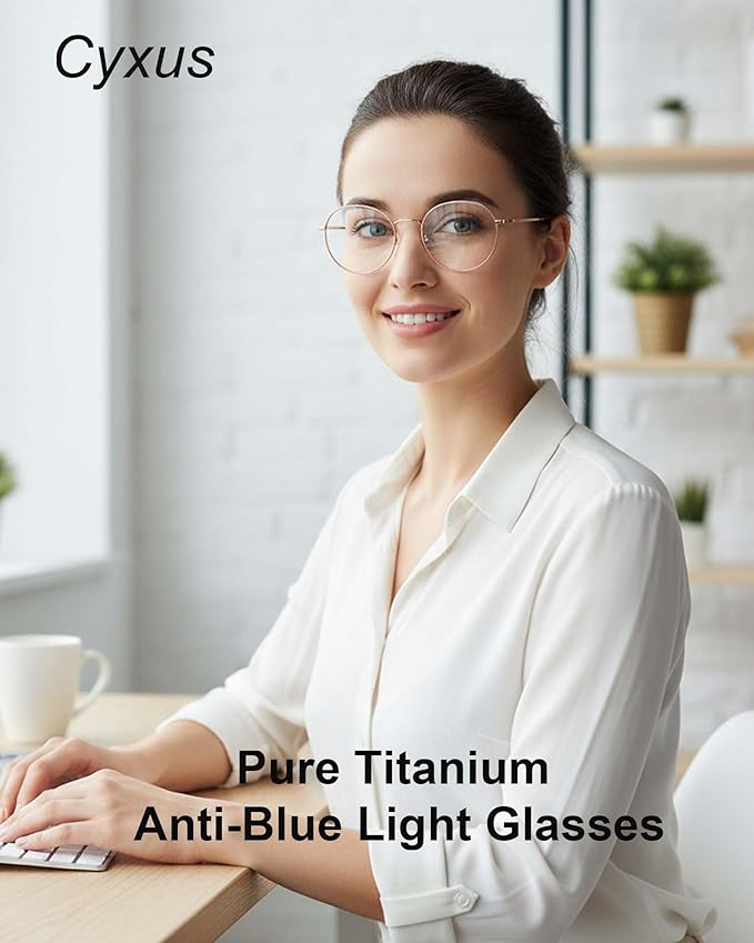 Cyxus Blue Light Glasses for Men and Women, Round Metal Frame Computer Eyeglasses for Office, Gaming, Reading 8090