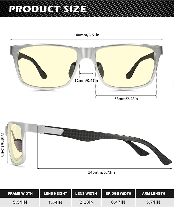 ANYLUV Carbon Fiber Reading Glasses for Men Women, Blue Light Blocking Computer Readers, Anti Glare Spring Hinge