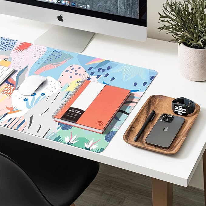 Desk Mat Large Protector Pad 31.5" x15.7", Non-Slip PU Leather Desk Blotter, Waterproof Mouse Pad for Office Home Flowery