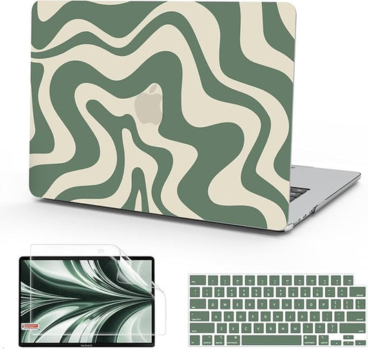 B BELK Compatible with MacBook Air 13 inch Case M5 2026 2025 2024-2022 M4 M3 M2 A3449 A3240 A3113 A2681, Plastic Hard Shell for MacBook Air 13.6 inch Case+Keyboard Cover+Screen Protector. Green Wave