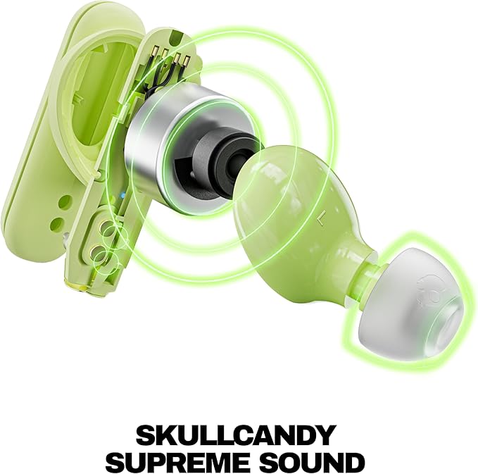 Skullcandy Smokin’ Buds Wireless Earbuds, Bluetooth Headphones, Noise Isolating Fit, Up to 20 Hours Battery, IPX4 Sweat and Water Resistant, Microphone for iPhone Android - Matcha